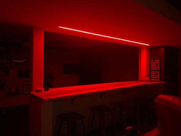 Red lighting in a mirror