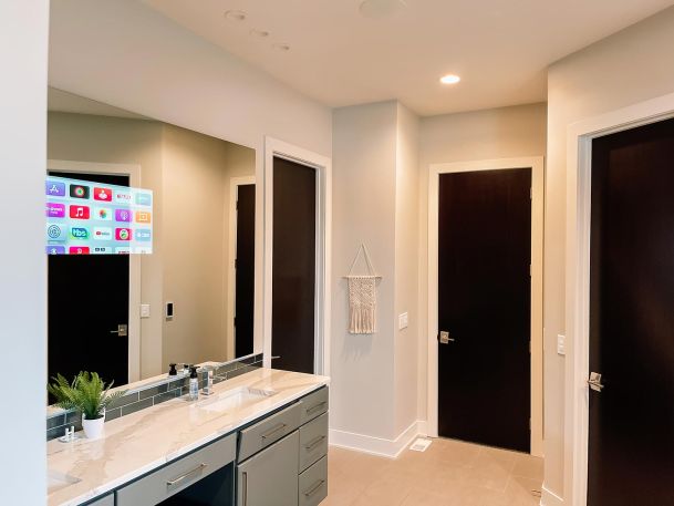 TV in a bathroom mirror